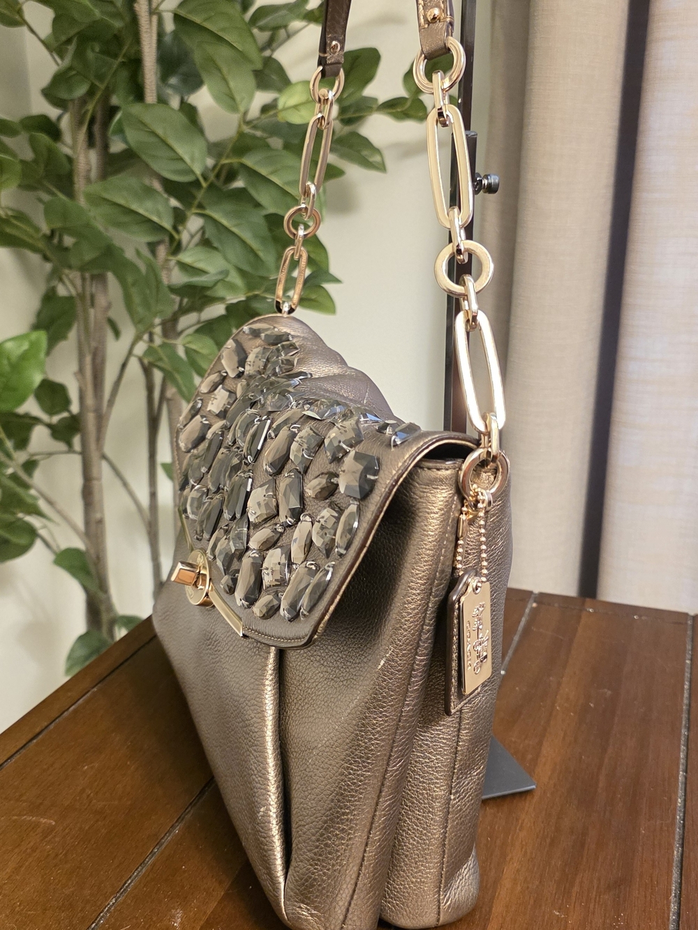 Coach NWT Jeweled Madison Flap Bronze Leather Shoulder Bag 26483 - Picture 5 of 12